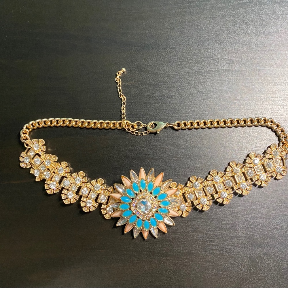 Sparkly pink and blue flower necklace